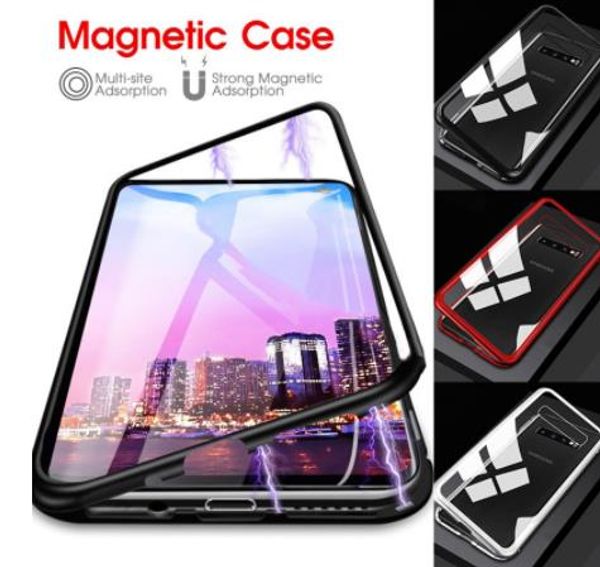 

360 градусов полный магнитный чехол для samsung galaxy s8 s9 s10 plus s10e front back двойное стекло стекло крышки случая s10 примечание 8 9