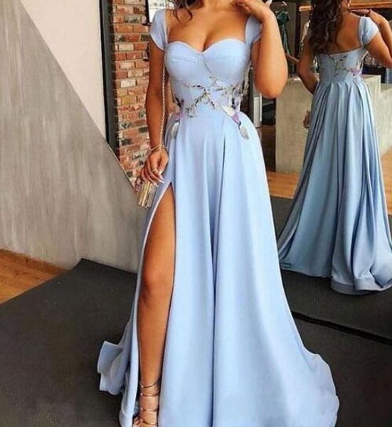 

satin mermaid long prom dresses elegant off the shoulder capped sleeves split sweep train formal party evening gowns, Black