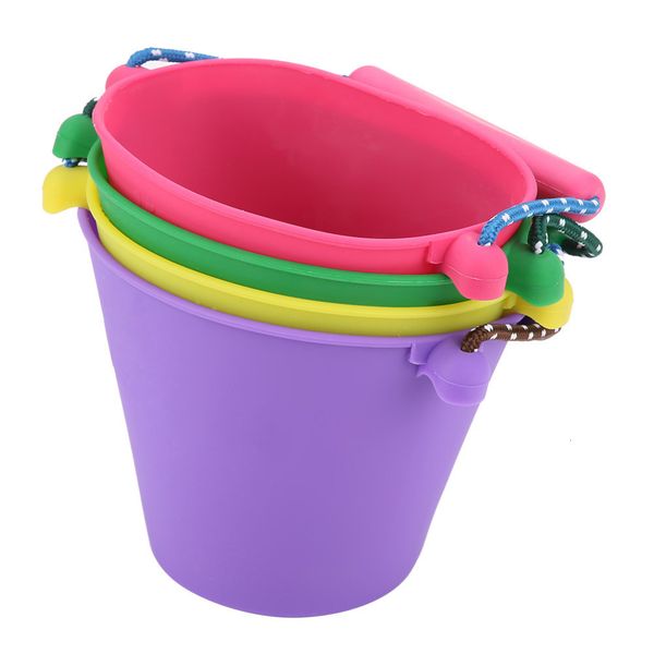 

bucket 10pcs silicone folding baby kids beach sand play hand-held barrel toy water spraying tool children's fun toys