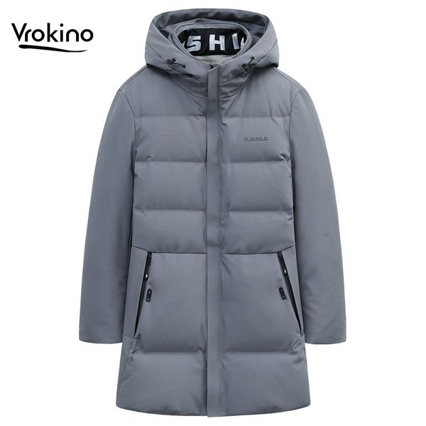 

2019 new winter men's down jacket fashion men's 90% white duck down warm long coat hooded solid color winter clothing m-4xl, Black