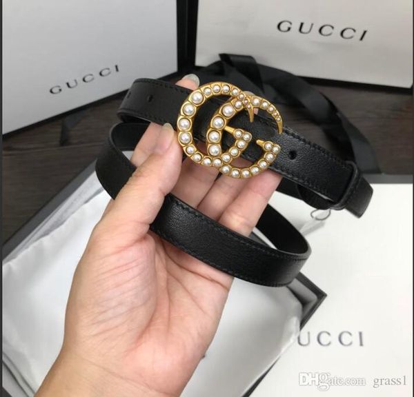 

designer classic 100% leather belt pearl buckle + original box, Black;brown