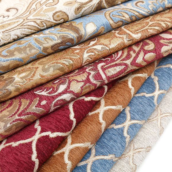 

wide 58" thick chenille jacquard damask upholstery pouffe sofa fabric pillow cushion chair wallpapers material by the yard, Black;white