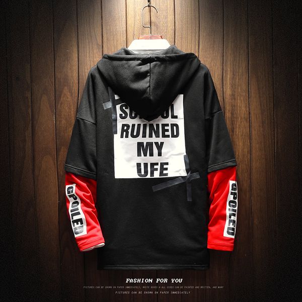 

pachwork autumn spring 2019 hoodie sweatshirt mens hip hop punk pullover streetwear casual fashion clothes plus asian size m-5xl, Black