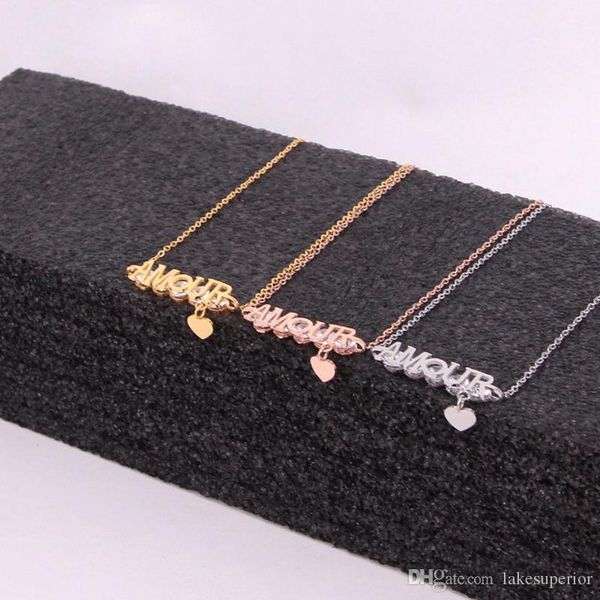 

women letter amour clavicle chain necklace designer letter heart pendant necklace gift for love girlfriend high quality, Silver