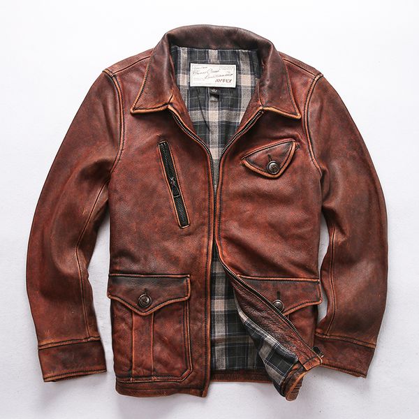 

real men's vintage with pockets 1920 newsboy style jacket men brown limited edition cow leather coat male, Black