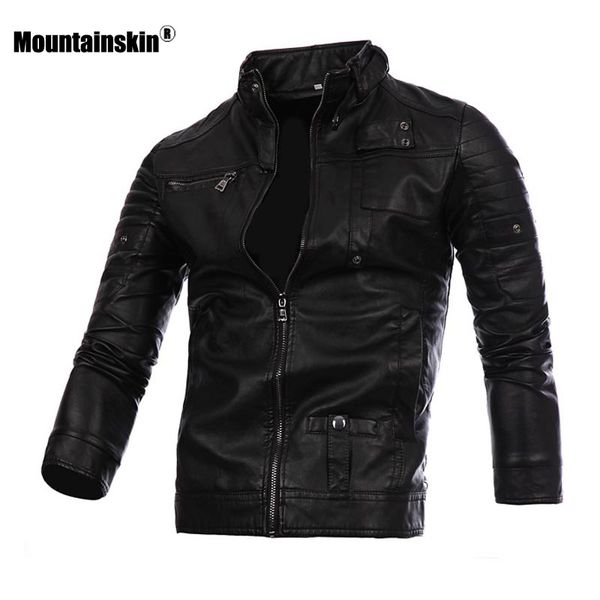 

mountainskin men's leather jackets motorcycle pu coat spring autumn casual male leather coats slim fit mens brand clothing sa615, Black