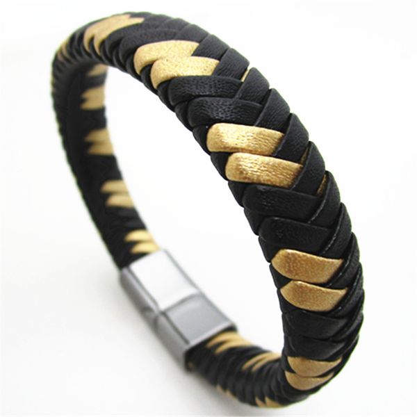 

blue magnetic gold color wristband retro handmade vintage leather men bracelets fashion cuff bangle male jewelry gift, White