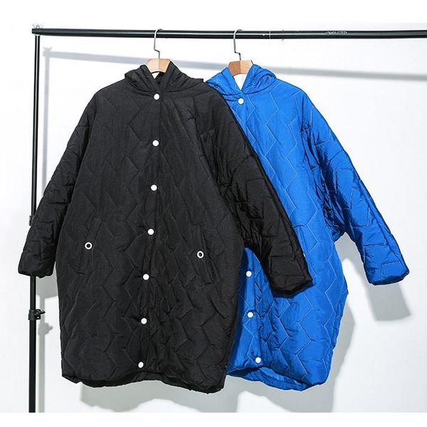 

solid color black cotton-padded warm coat pockets loose size women parkas