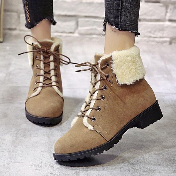 

fashion women suede square winter boots heels lace-up keep warm fur plush insole rubber shoes woman short boot round toe shoes, Black