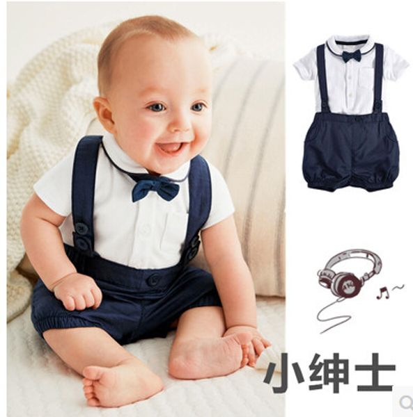 

baby cothes set 2020 new style baby boy clothes gentleman short sleeve bow+t shirt + pants 3 pcs newborn clothes infant suit wedding, White