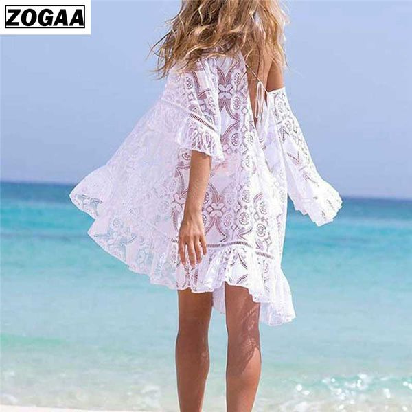 

fashion lace shirts for women butterfly sleeve backless beach bikini hollowed-out beach skirt blouses 2019, White