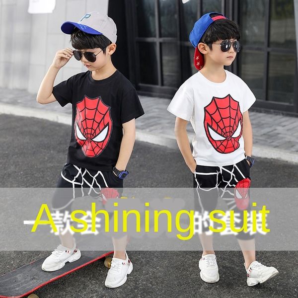 

will lumin luminous ous spider-man children's boys' short-sleeved suit 2020 children in the big cartoon sports two-piece