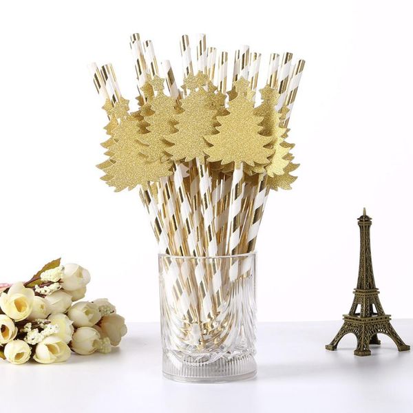 

new 25pcs christmas gold silver drink paper straws party supplies theme with decorative christmas tree drop shipping