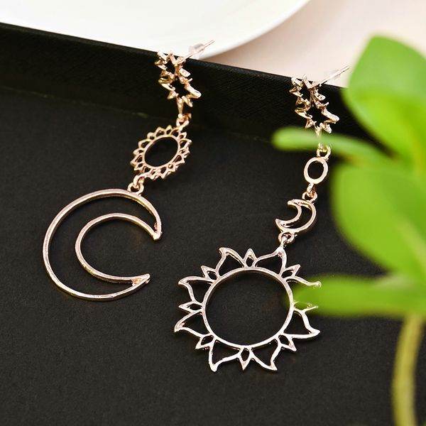 

2019 new women boho asymmetrical star sun moon leaf drop dangle ear stud earrings jewelry korean earrings vintage, Silver