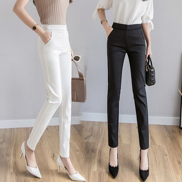 

casual capri suit pants women's 2019 new style black and white with pattern high-waisted slimming professional work clothes penc, Black;white