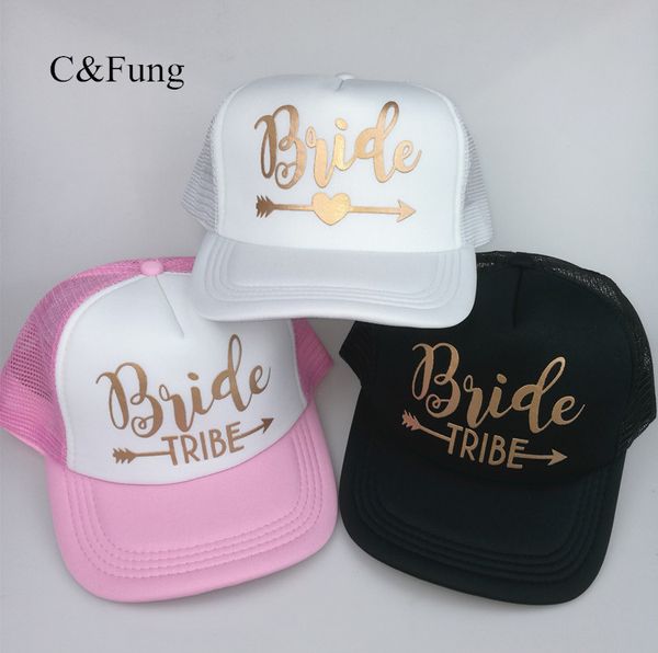 

c&fung bride truckers bride tribe gold letter arrow hats bridesmaid gift bachelor party beach summer style hat cap, Blue;gray