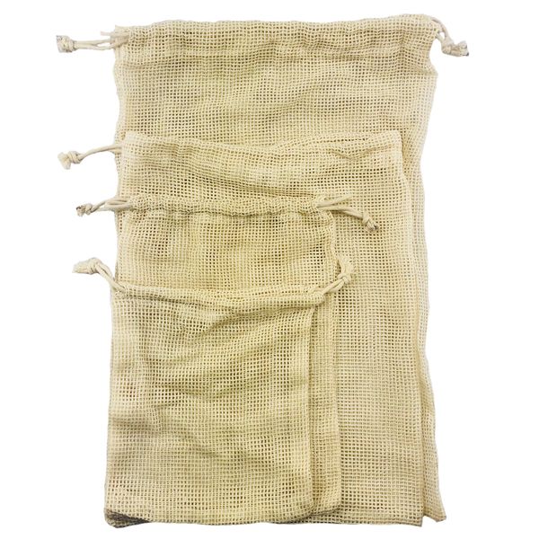 

organic cotton mesh produce net bags fruits vegetable storage reusable reuse shopping bag set pack