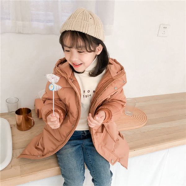 

2019 winter new korean children's down jacket boys and girls solid color long thick hooded jacket, Blue;gray