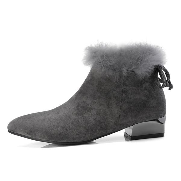 

plus size 48 2019 winter warm fur snow boots women casual low heels short boots shoes classic zipper black grey ankle