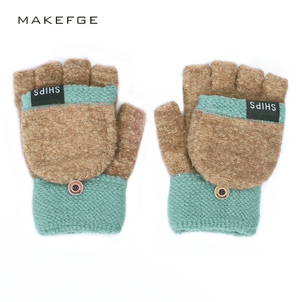 

2019 new women' winter gloves fluffy thick autumn and winter warm gloves fingerless full finger convenient button, Blue;gray