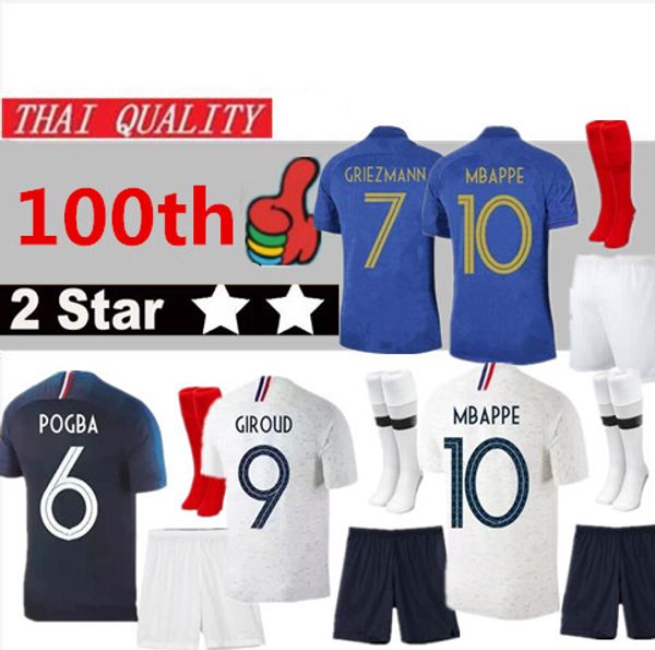 

2018 world cup maillot de foot equipe 100th anniversary soccer jersey kit 2019 griezmann pogba mbappe kante football shirt 100 years uniform, Black
