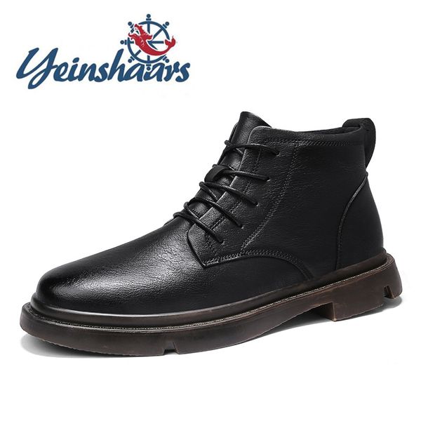 

men casual natural leather retro ankle boots high-tooling outdoor safety desert boots office fashion men shoes botas, Black