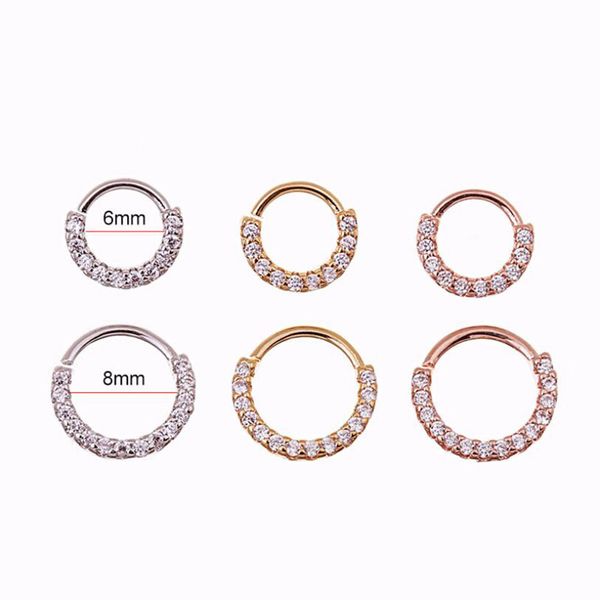 

1pc 6-8mm nose hoop rhinestone ring helix cartilage tragus earring cartilage hoop ear piercing jewelry nose ring nose studs, Slivery;golden