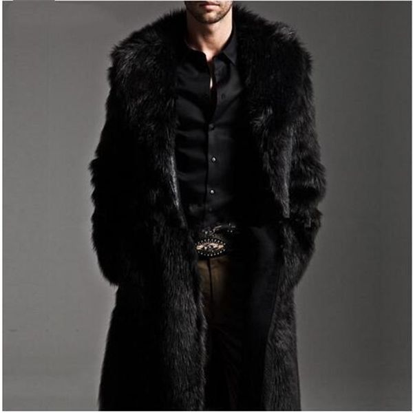 

men winter thicken pu leather moto jacket long trench fur coat jackets outerwear men fur collar overcoat jaqueta jeans masculina, Black