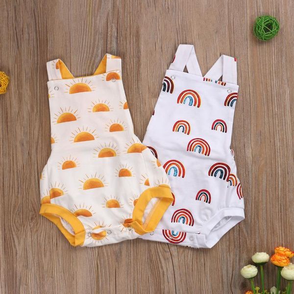 

new infant baby girl rainbow romper jumpsuit linen outfit clothes 0-24 months, Blue