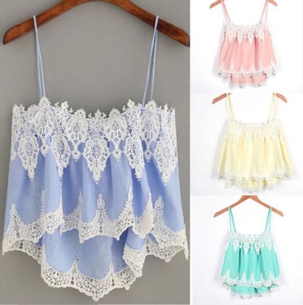 

women lady female casual summer sleeveless tank vest crop camisole off-shoulder lace crop shirt bare midriff