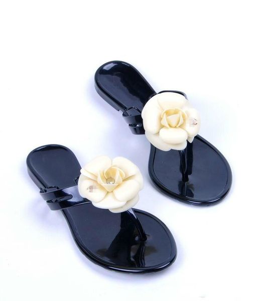 

new summer women's floral slippers female's flip flops flowers slippers pvc sandals camellia jelly shoes beach shoes, Black