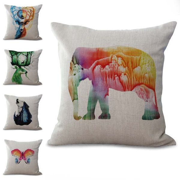 Animal Elephant Wolf Leopard Pillow Case Cushion Cover Linen
