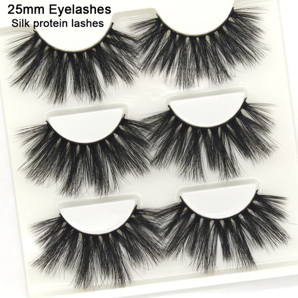 

3pairs 25mm 3d silk protein false eyelashes criss-cross wispy cross fluffy mink lashes extension handmade eye makeup tools