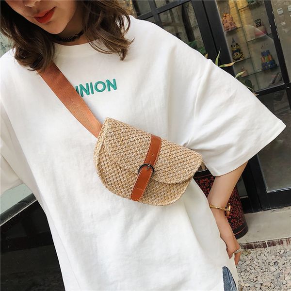

holographic waist bags women straw adjustable shoulder strap simple joker crossbody pocket fanny pack female belt bag