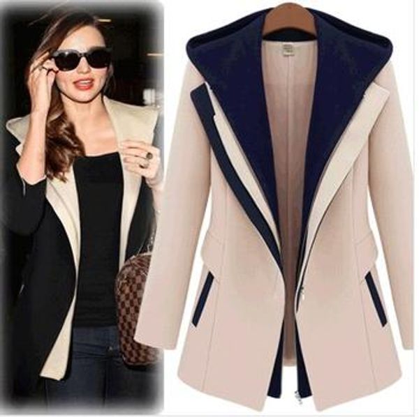

fashion street jackets women 2020 spring slim faux two piece with a hood outerwear patchwork blazer casual female coats wt9077, Black;brown