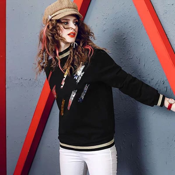 

burbani ногти шарика блестки вышивка женщины свитер 2020 новый женский топ женских пальто ленивого ветер скрыть мясо сделать вас красивая од, Black