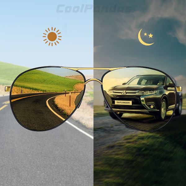 

day night vision aviation safety driving pchromic sunglasses men polarized chameleon sun glasses masculino, White;black