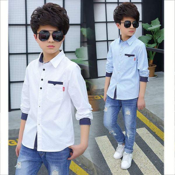 

новые 2018. детская школа блузки рубашки мальчики хлопок топы весна дети повседневная блузку одежду для новорожденных рубашки 4 5 6 8 10 12, White;black