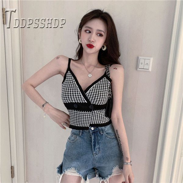 

2019 fashion slim women camisole knitted hongkong style female camis, White