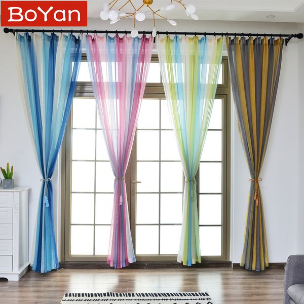 

4 colors tulle curtains printed gradient kitchen decor window treatments american living room divider sheer voile single panel