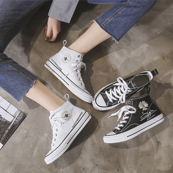 

small daisy genuine leather skate shoes 2020 season high help chalaza single all-match shoes small fresh student, Black