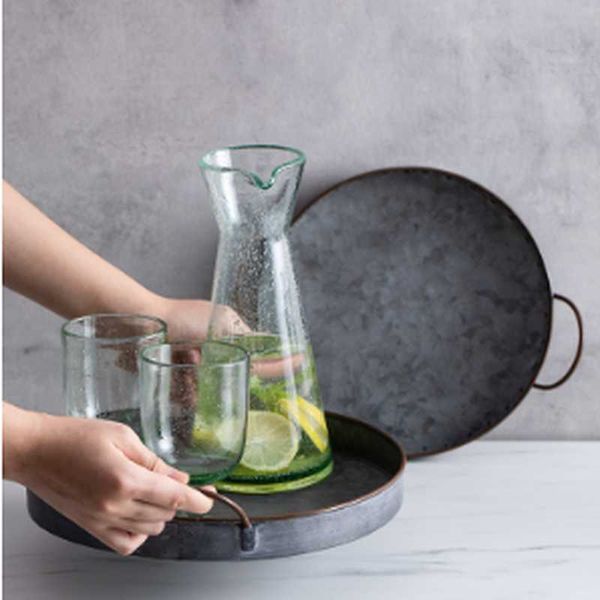 

kitchen storage & organization retro european round iron plate with handle metal vintage bread tray home decoration garden restaurant table