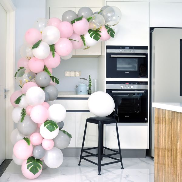 2019 Diy Pink Gray White Balloons Arch Garland Gold Confetti