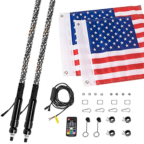 

2x dual 2ft led rgb color whip lights w/ remote control for atv utv rzr 4wd