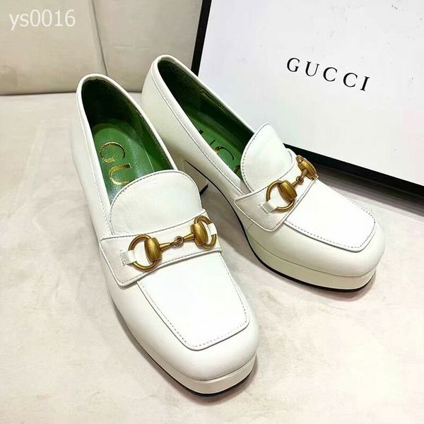 

europe 2019 new 100% genuine platform high-heeled platform women's shoes horse buckle color matching single shoes one foot small shoes, Black