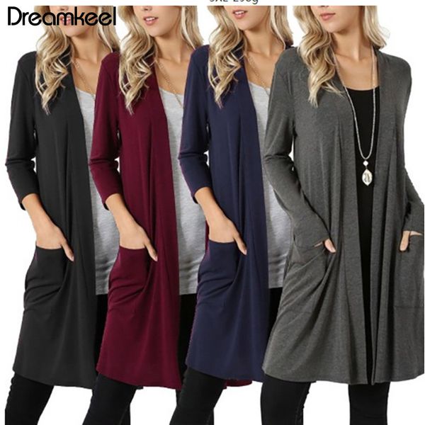 

women cardigan long sleeve simple autumn new female elegant pocket knitted outerwear sweater warm plus size y, White