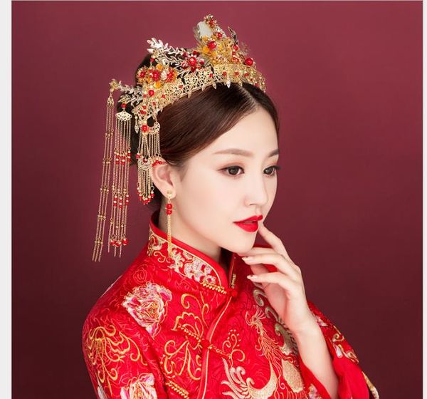 

chinese marriage hair ornament fengguan xiashi qipao accessory, Slivery;golden