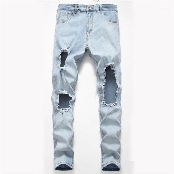 

designer panelled blue male pants casual slim man clothing with zipper summer man hollow out jeans fashion