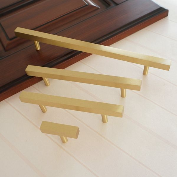 2019 Brushed Solid Brass Tbar Square Cabinet Handles Furniture