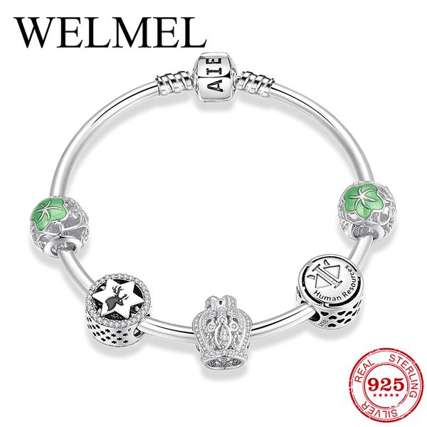

new 925 sterling silver jewelry stars bead charms bracelets for women diy gift fashion 925 silver crown bracelets fine jewelry, Golden;silver